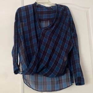 Zara shear long sleeve navy checkered top
